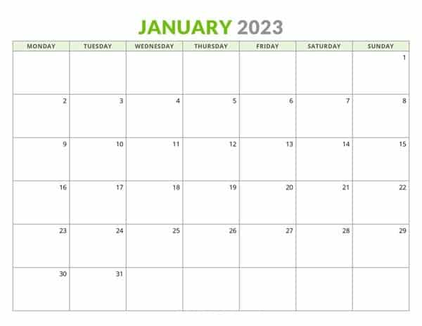 January 2023 Calendar Blank Pages