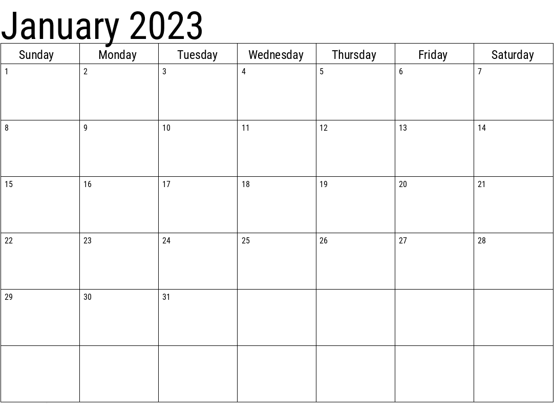 January 2023 Calendar Blank Templates