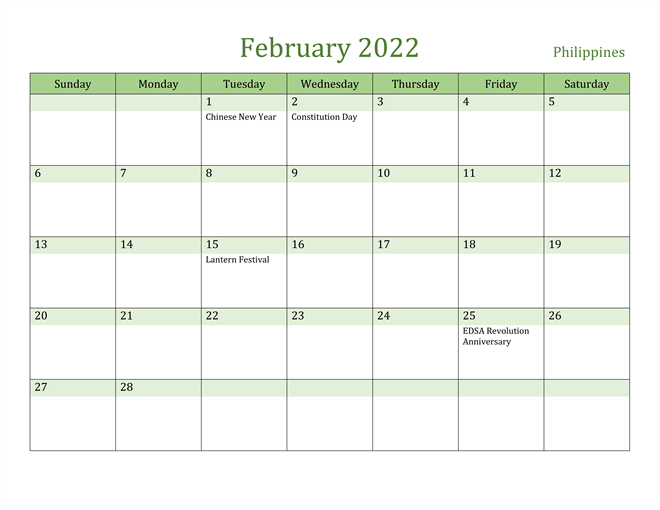 Philippines February 2022 Calendar with Holidays