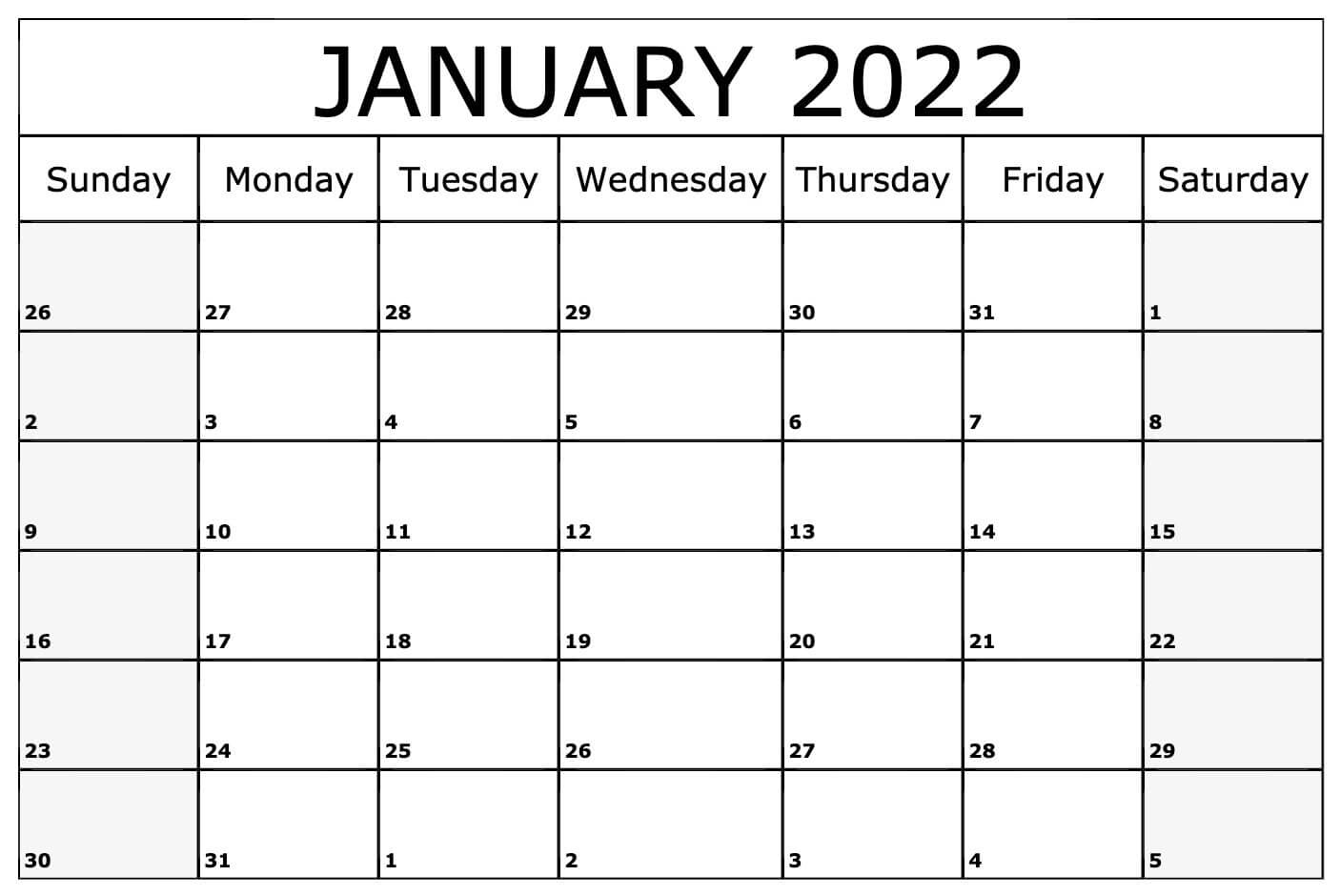 Printable January Calendar 2022