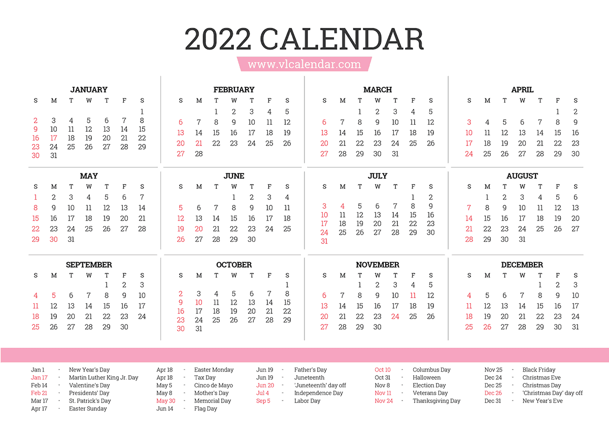 Printable Monthly 2022 Calendar