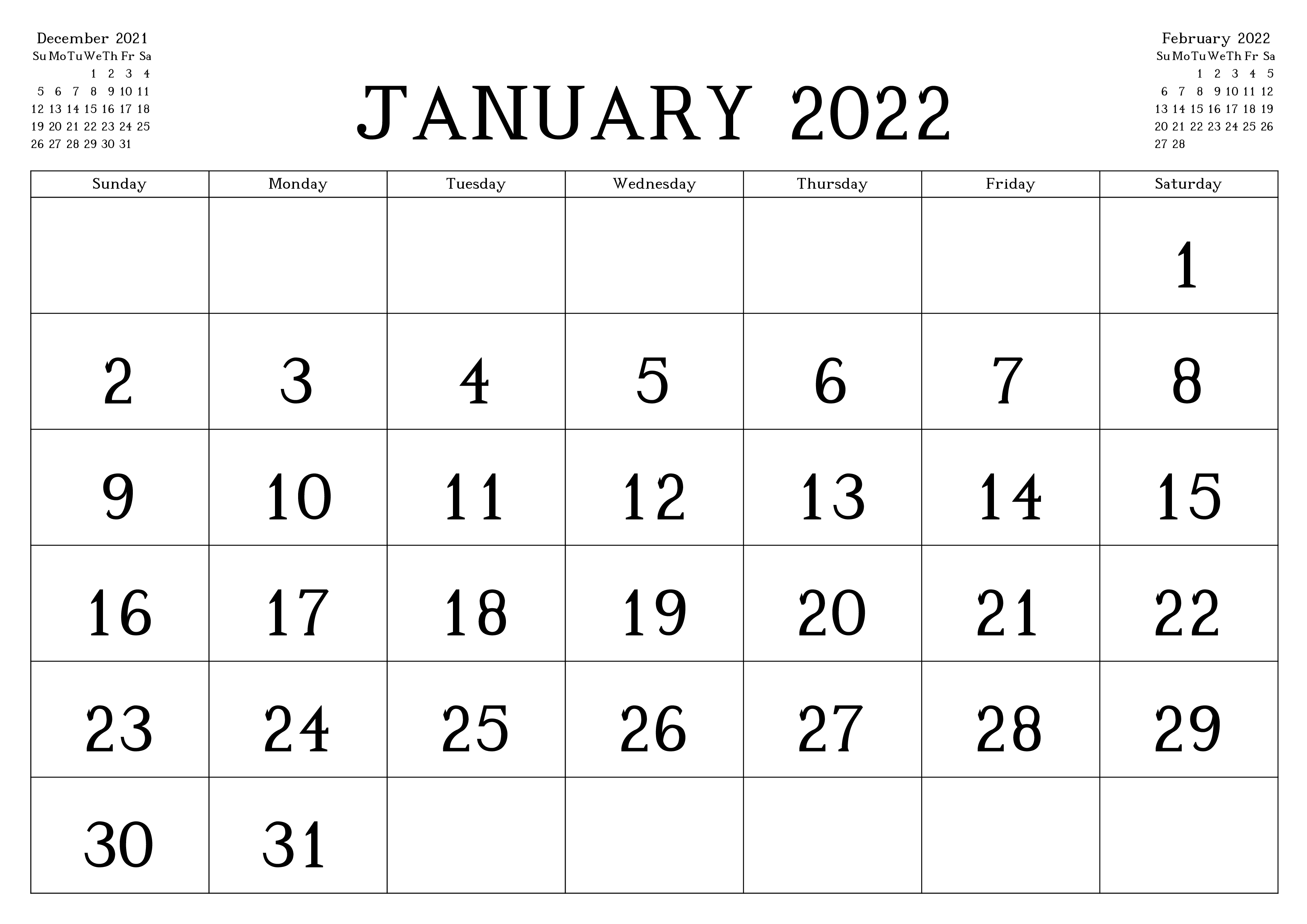 January 2021 Calendar Blank