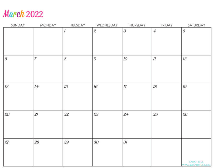 2022 March Calendar Cute