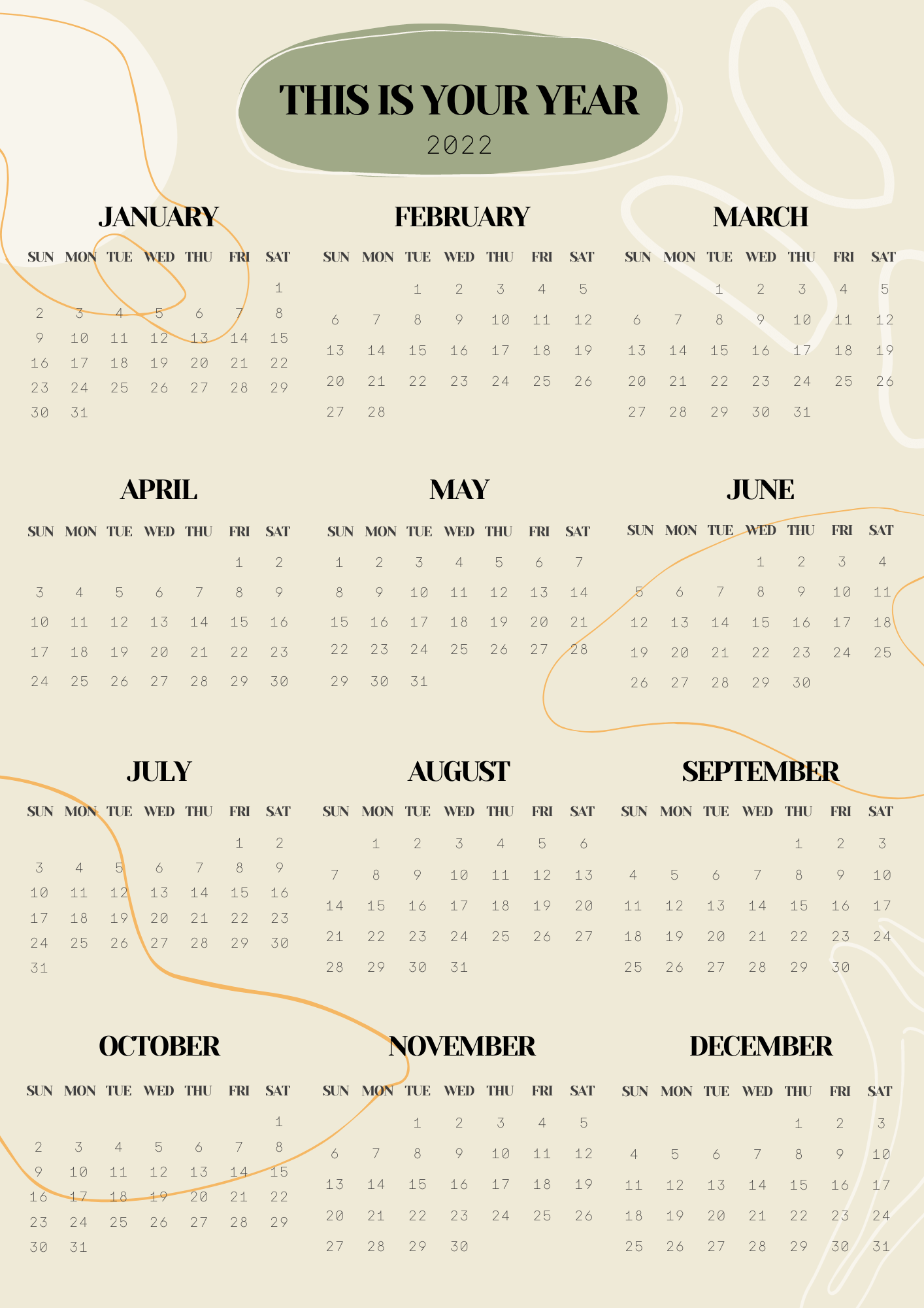 2022 Calendar 12th Month