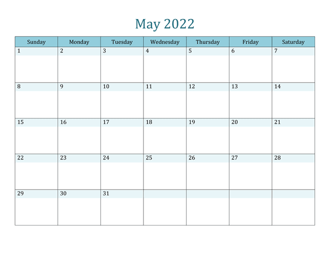 2022 May Calendar Excel