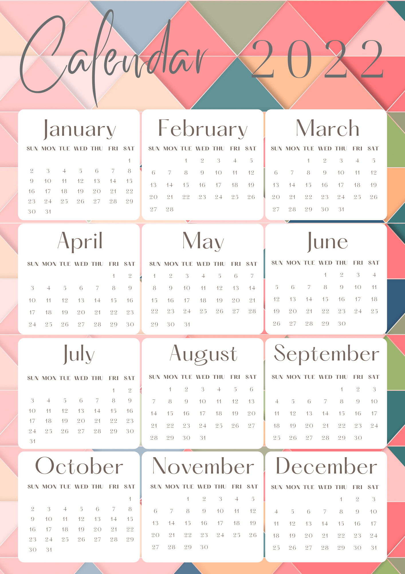 2022 Printable Calendar Templates