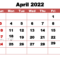 April 2022 Calendar With Holidays