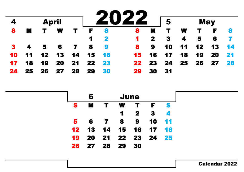 April May June Calendar 2022 PDF