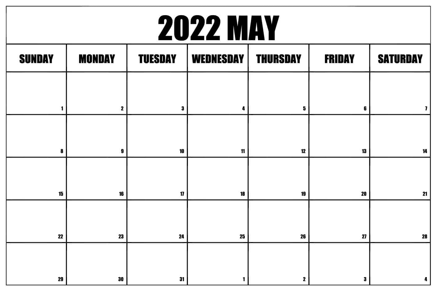 Blank May 2022 Calendar Template