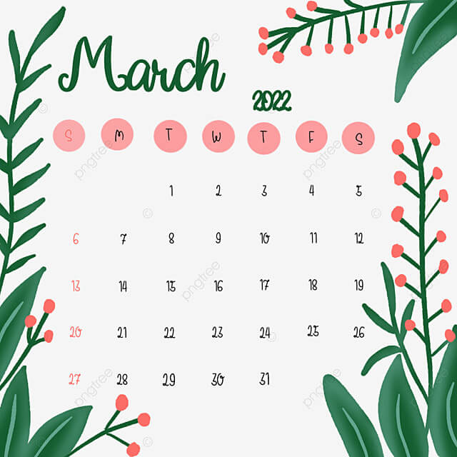 Decorative March 2022 Calendar Design