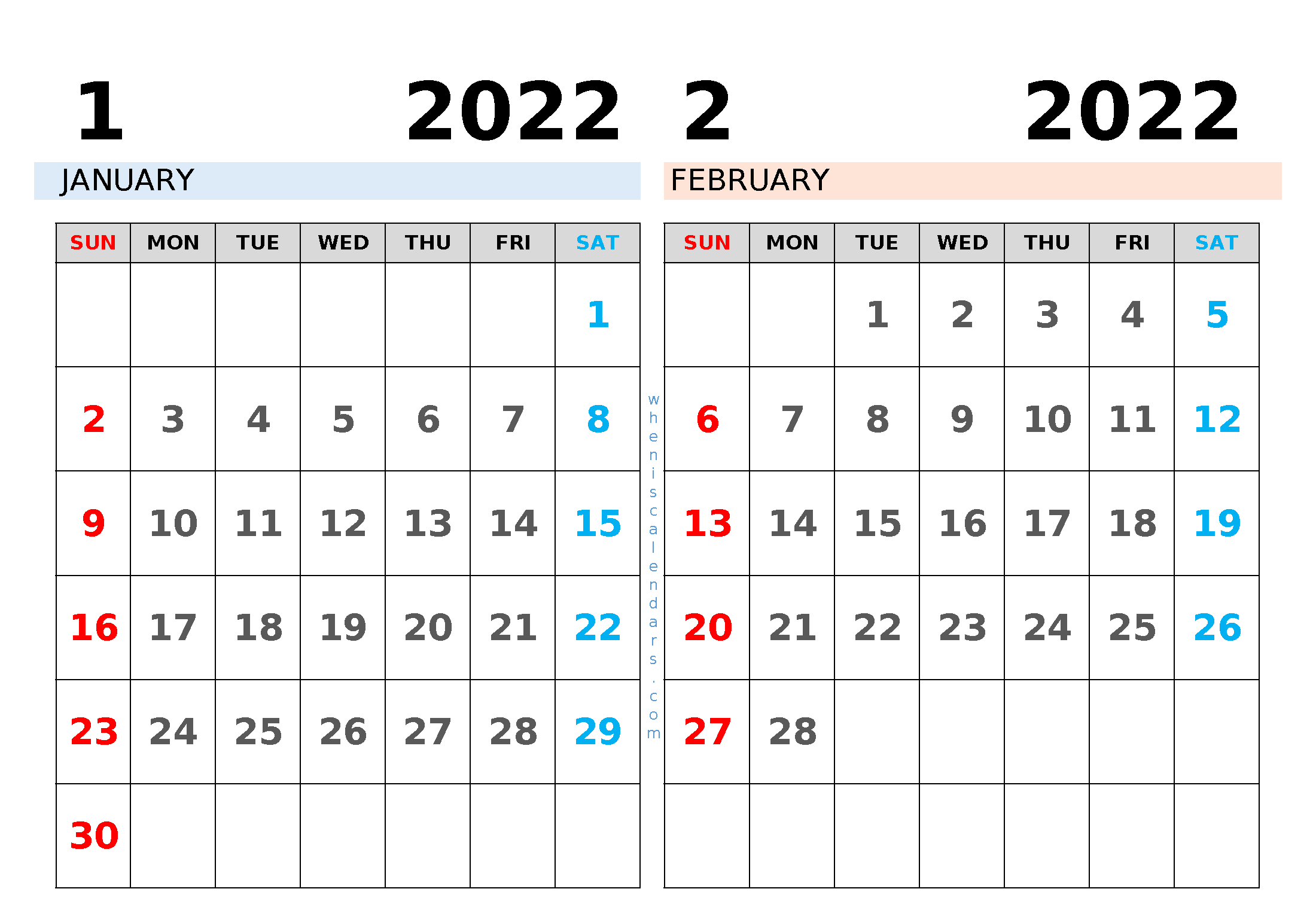 Free january and february calendar template