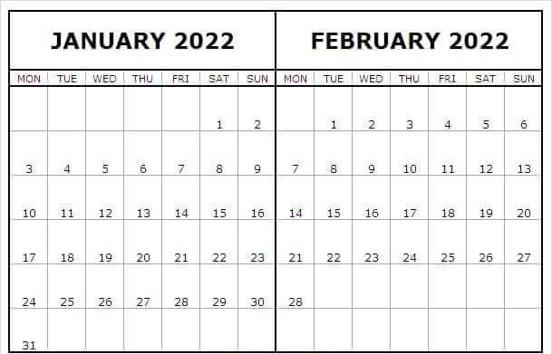 January February 2022 Calendar