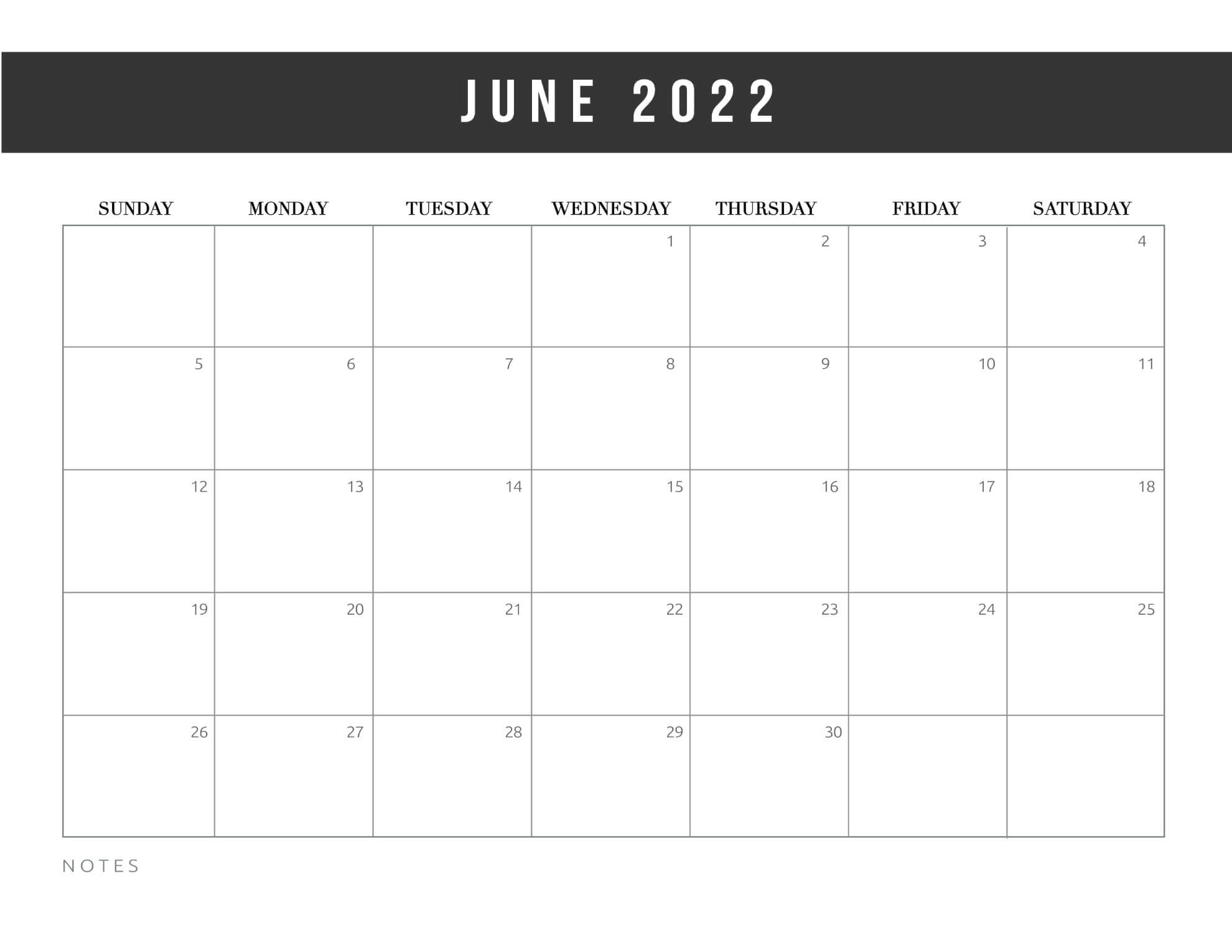 June 2022 Calendar Blank Templates