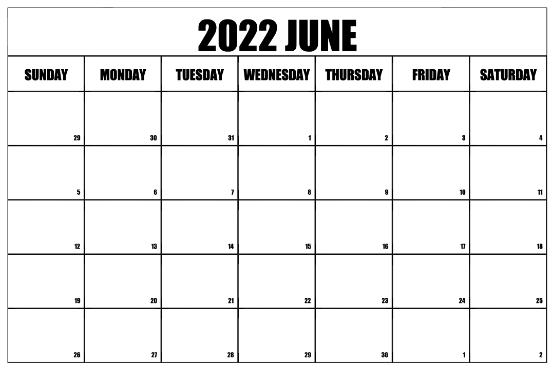 June Calendar 2022 Word