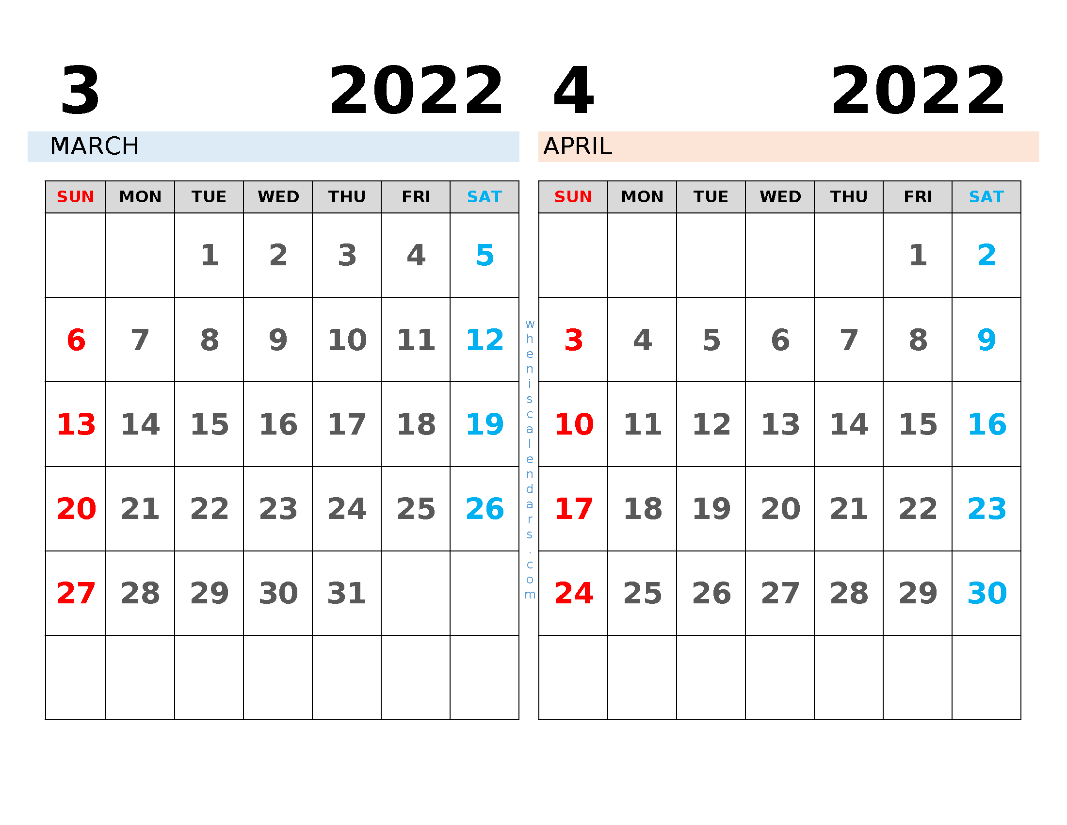 March April 2022 Calendar Template