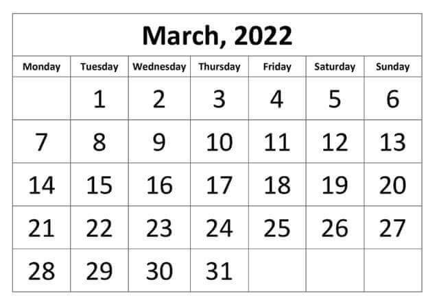 March Calendar 2022 PDF