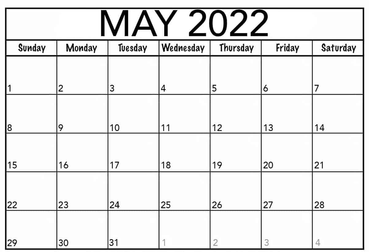 May 2022 Calendar Sunday Start