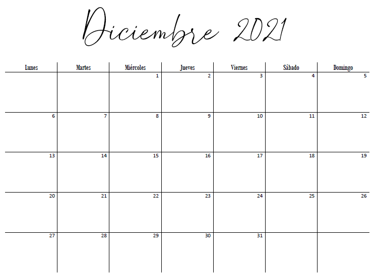 Planner Mensual Diciembre 2021 GRATIS Imprimible