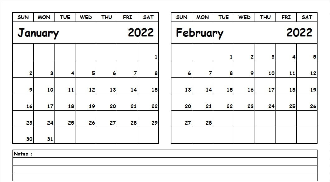 Printable January February 2022 Calendar