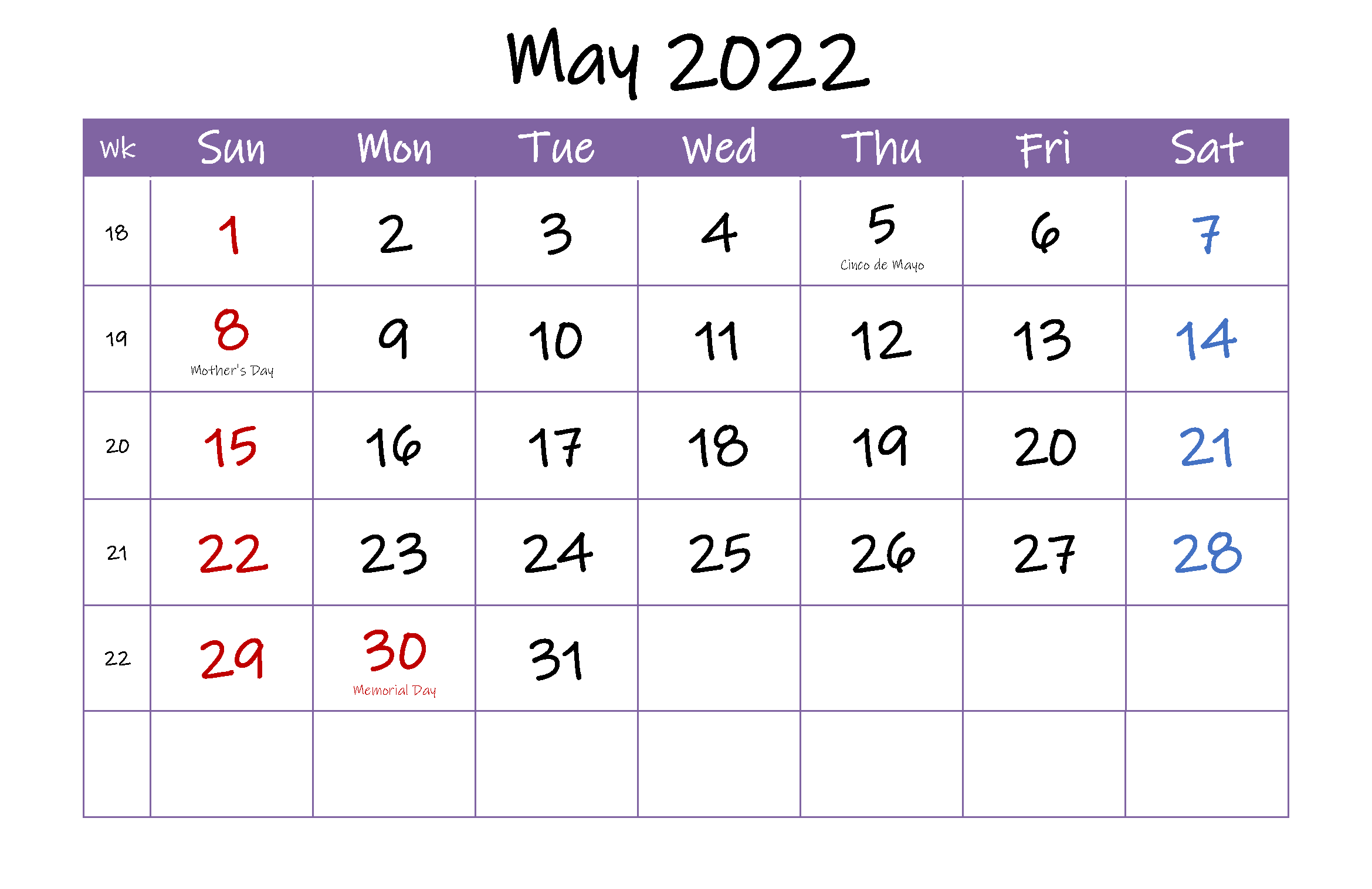 Schedule Your Time Table with May 2022 Calendar