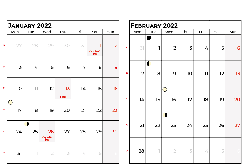 january and february calendar with holidays