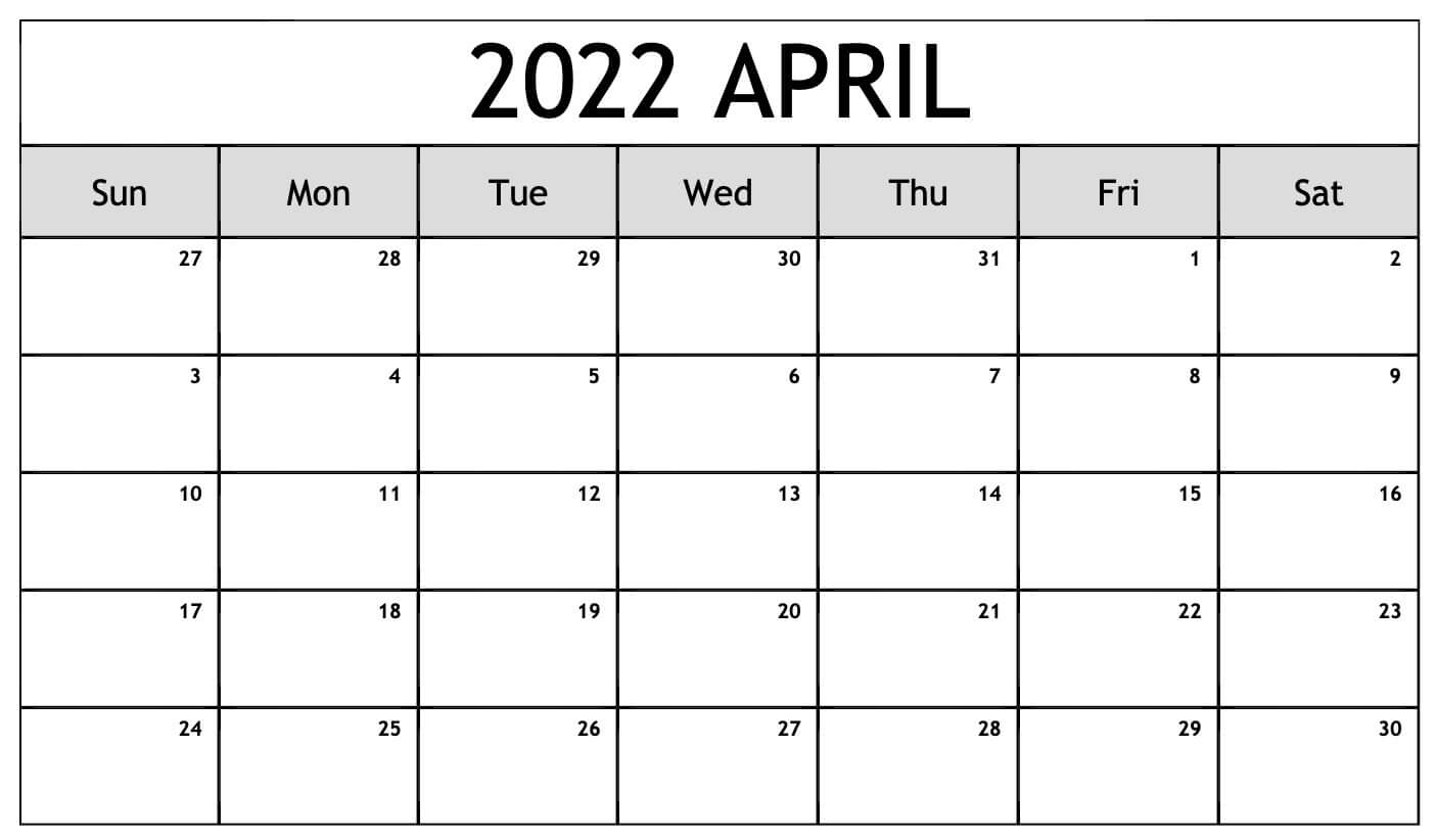 Blank Calendar April 2022 Printable