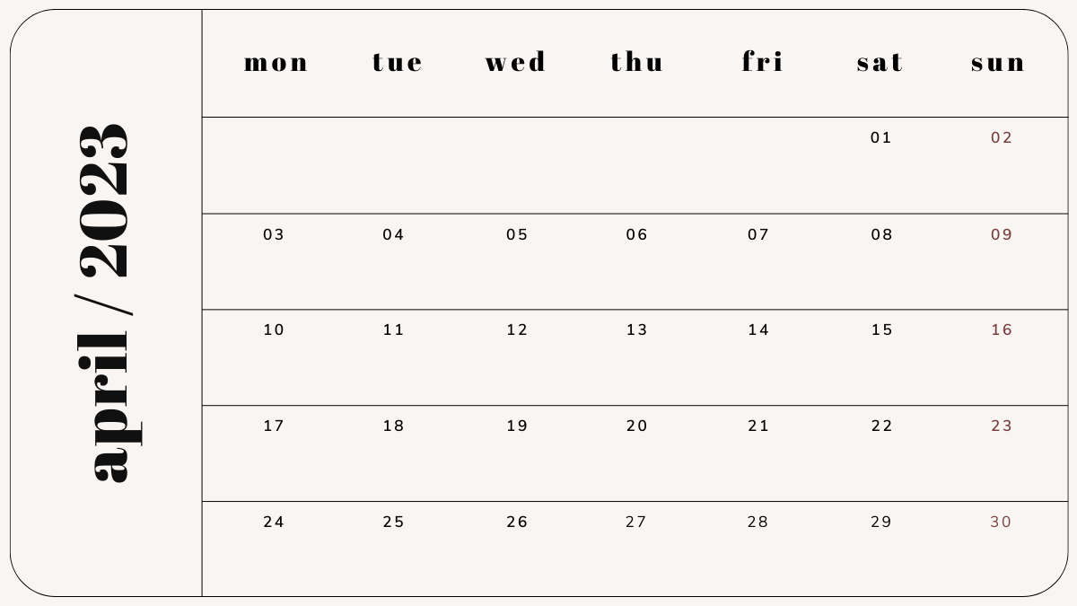 Editable Calendar Template April 2023