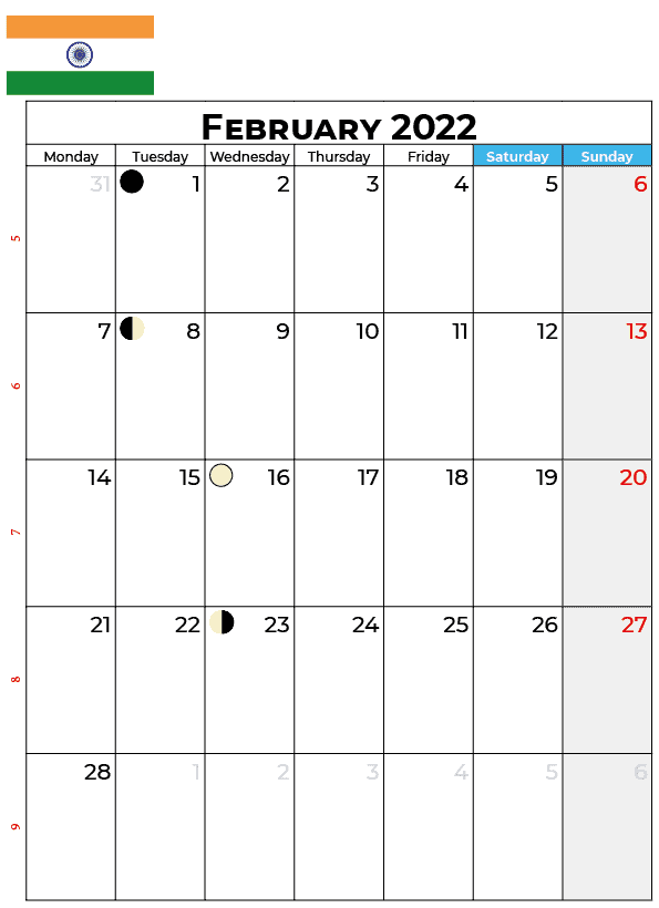February 2022 Calendar with Holidays India