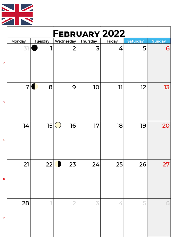 February 2022 Calendar with Holidays UK
