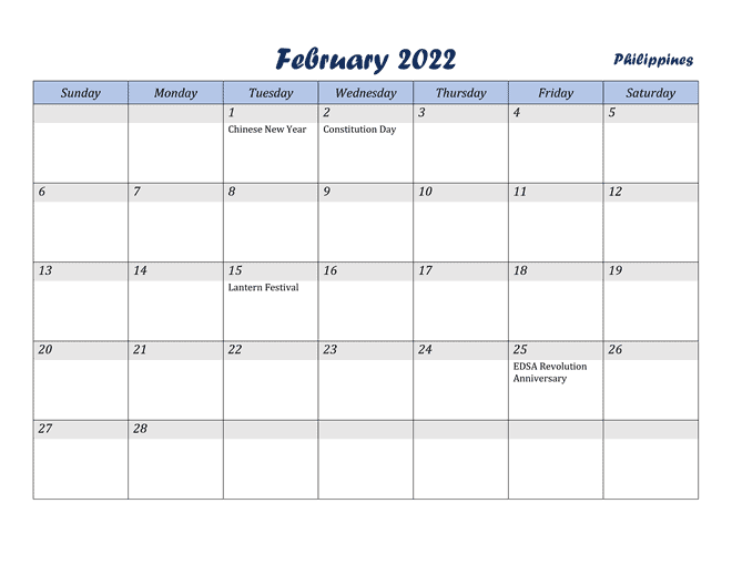 Philippines February 2022 Calendar