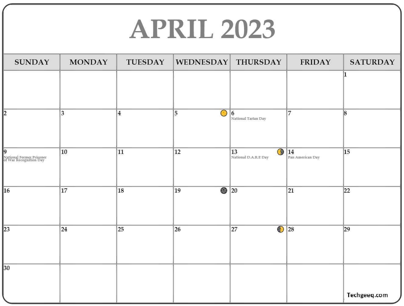 Printable April 2023 Moon Calendar