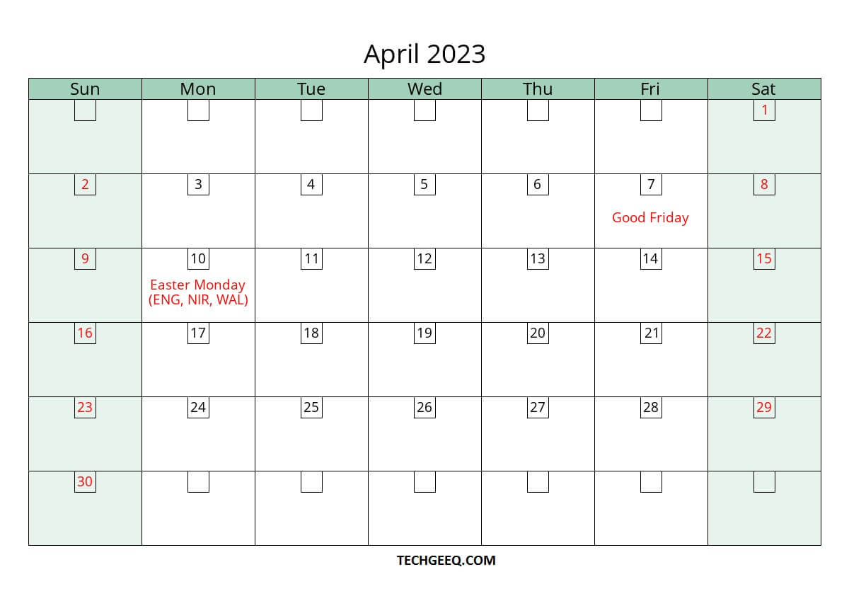 april 2023 bank holidays calendar uk