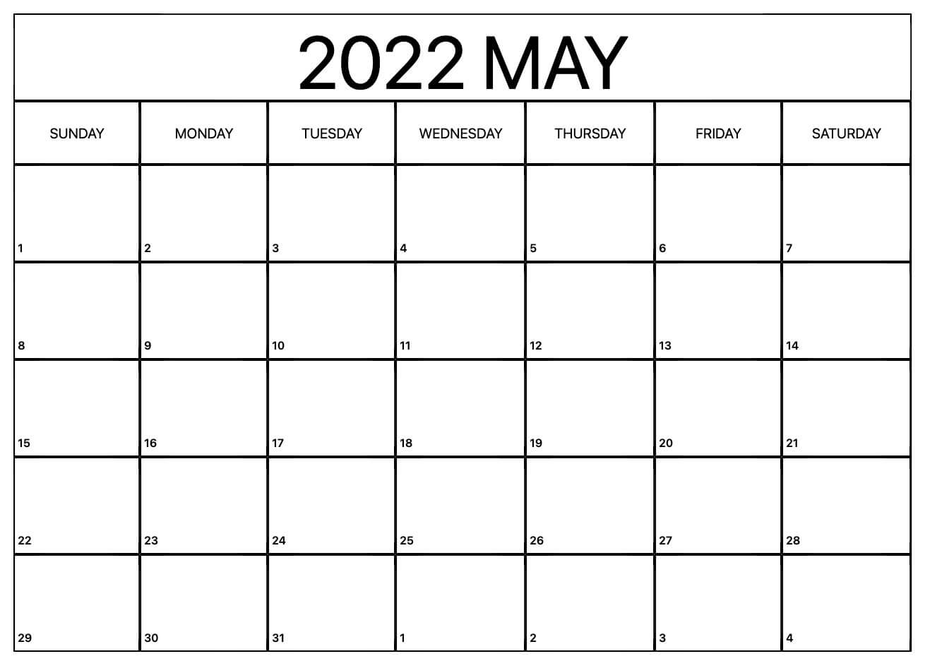 2022 May Blank Calendar