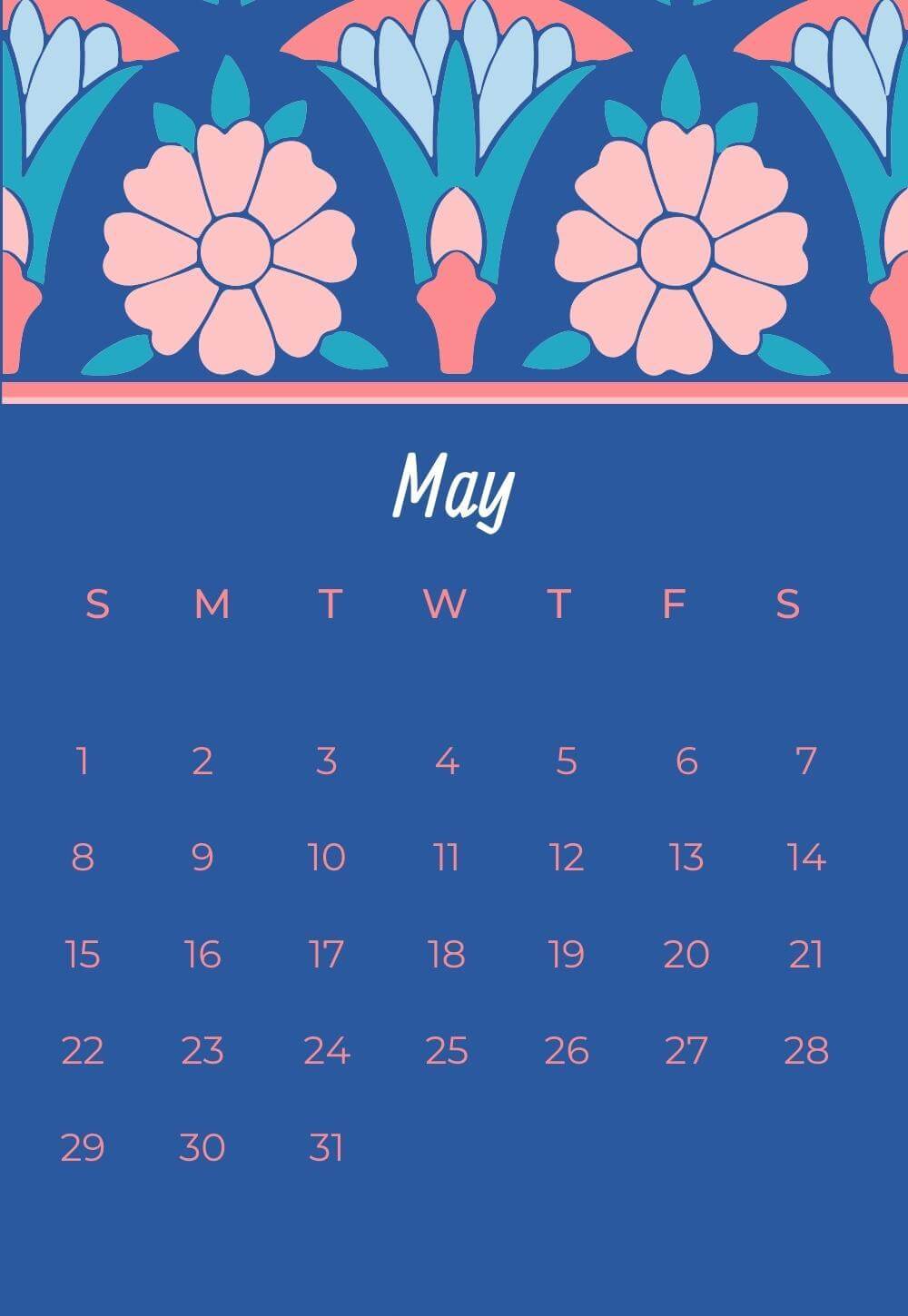 Beautiful May Floral 2022 Calendar Printable