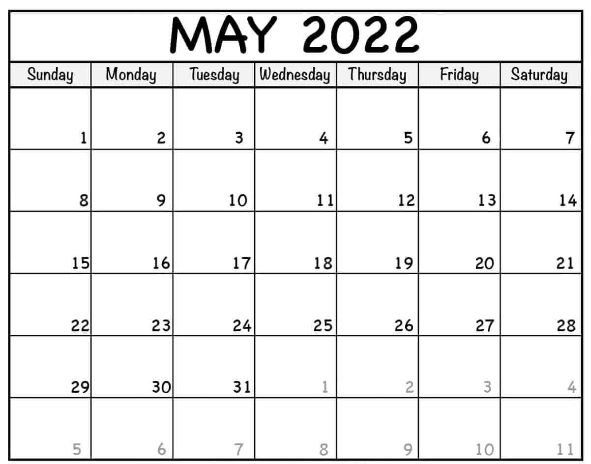 Blank Calendar For May 2022