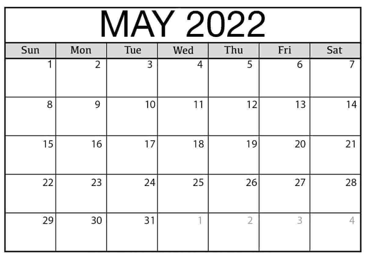 Blank Calendar May 2022 Printable