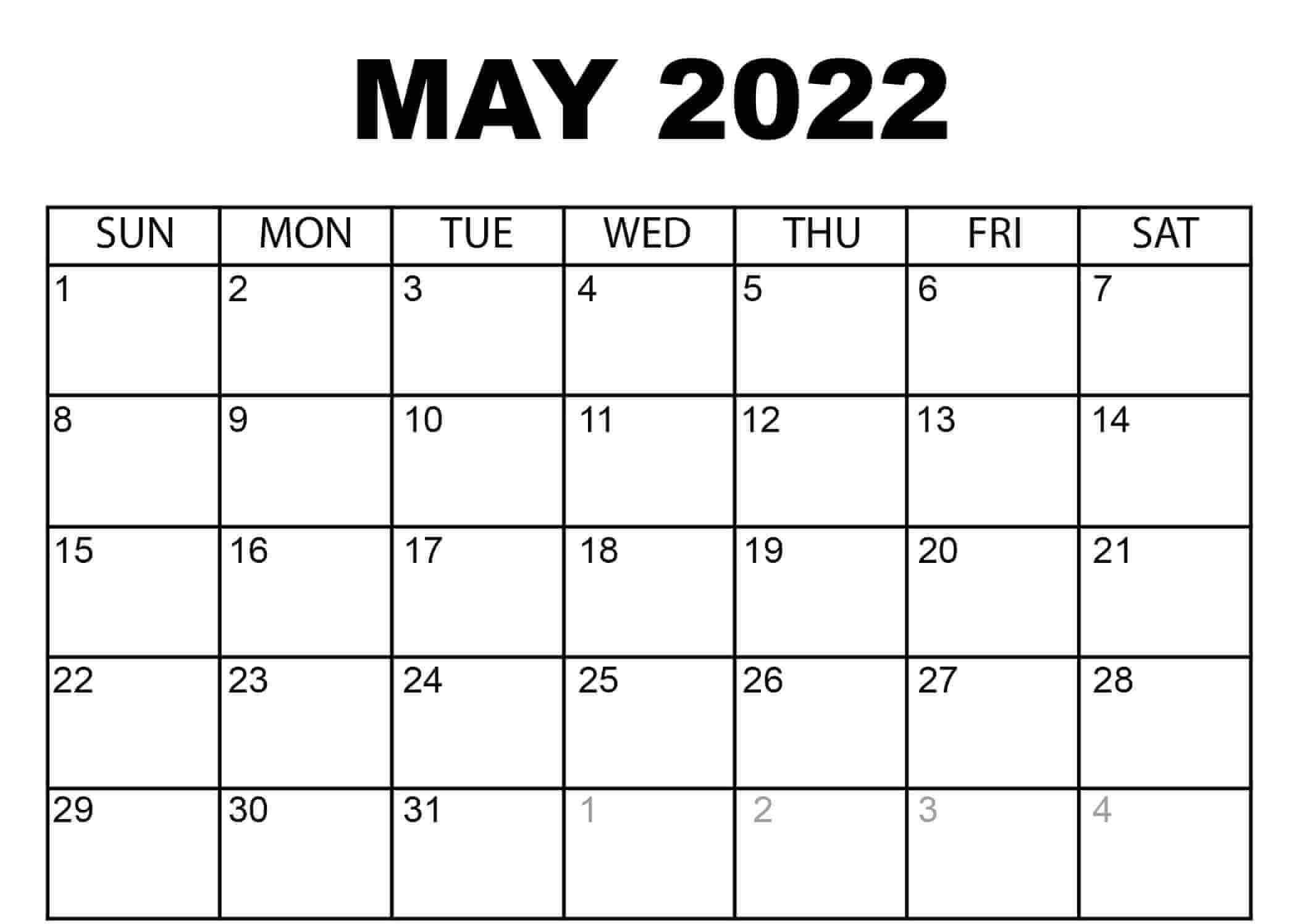 Blank Calendar May 2022 Template