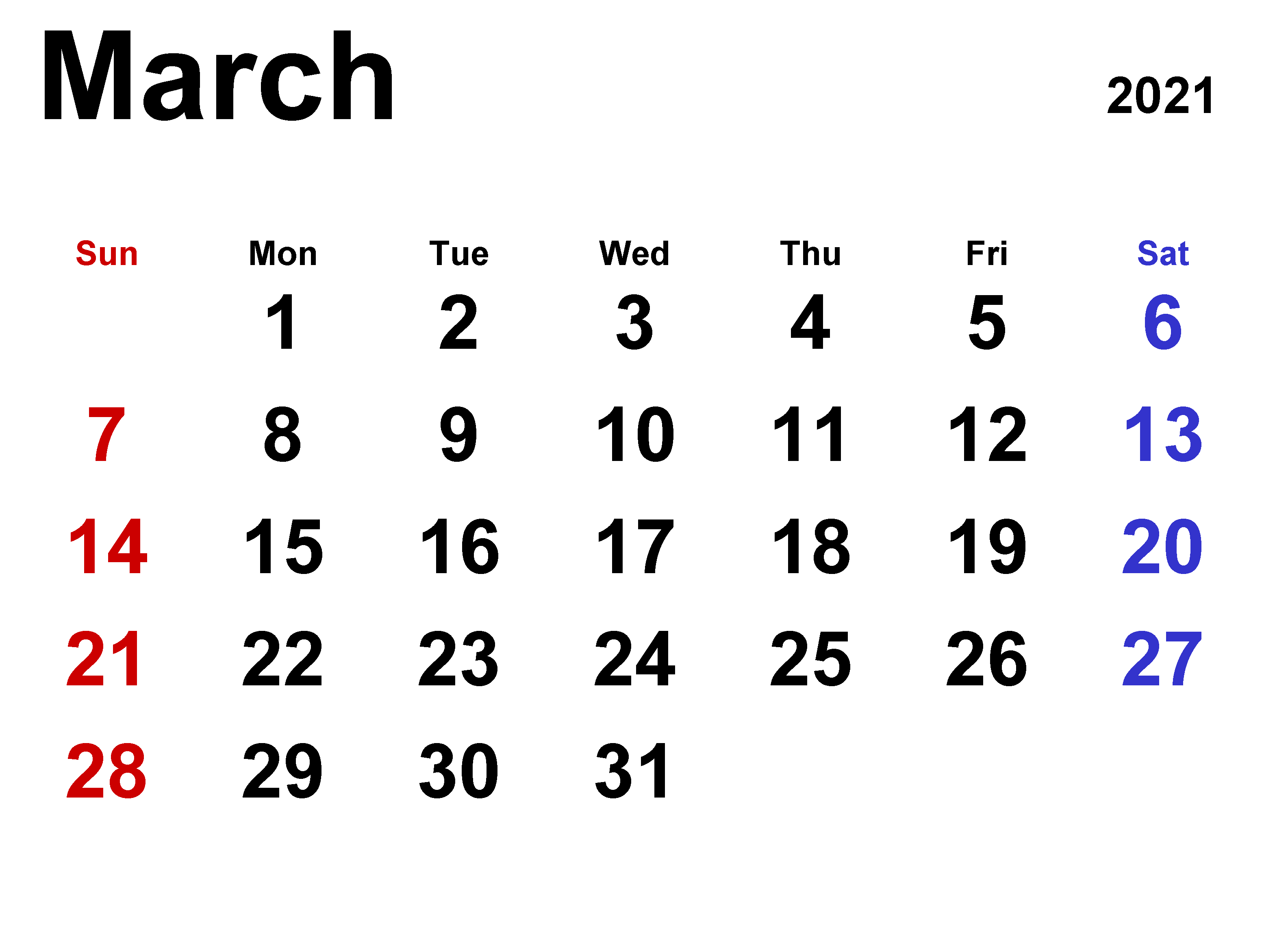 March 2021 Cute Calendar