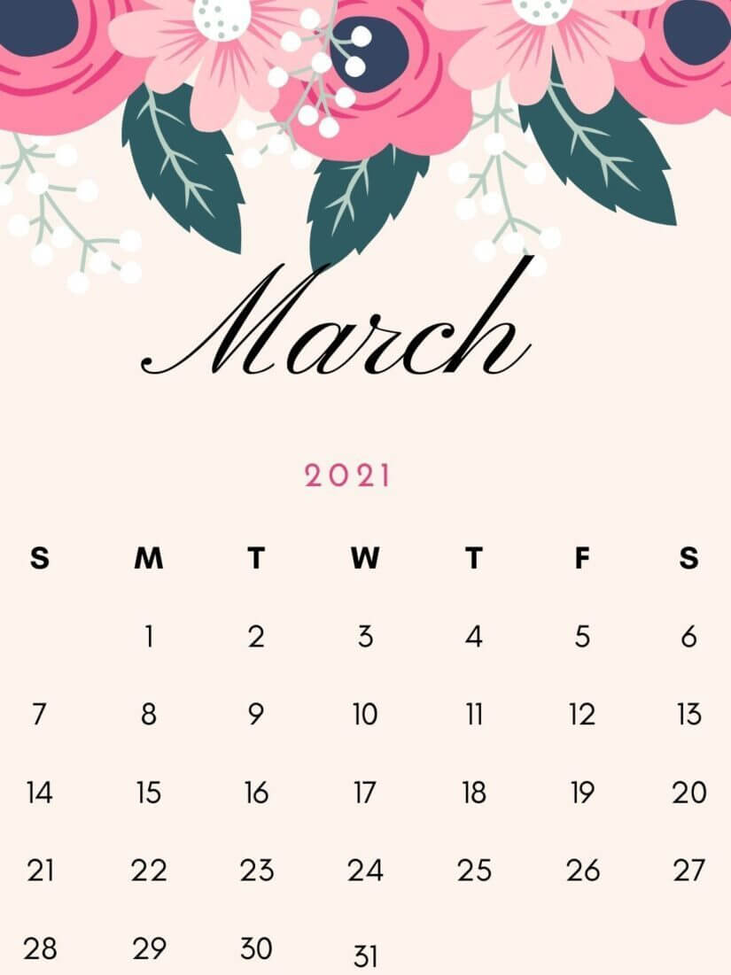 March 2021 iPhone Calendar Wallpaper
