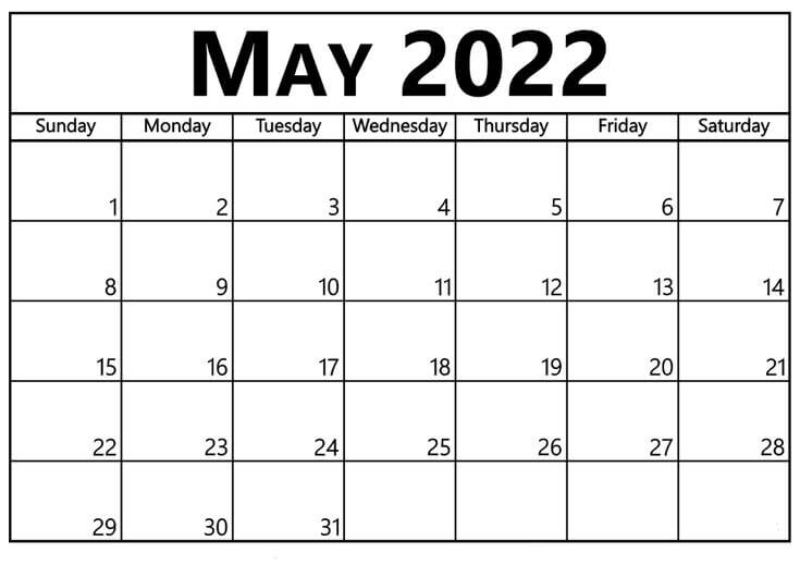 May 2022 Calendar Blank
