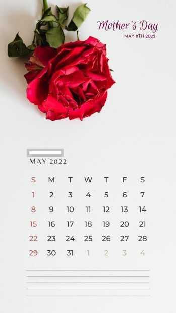 May 2022 Calendar iPhone Rose Wallpaper.