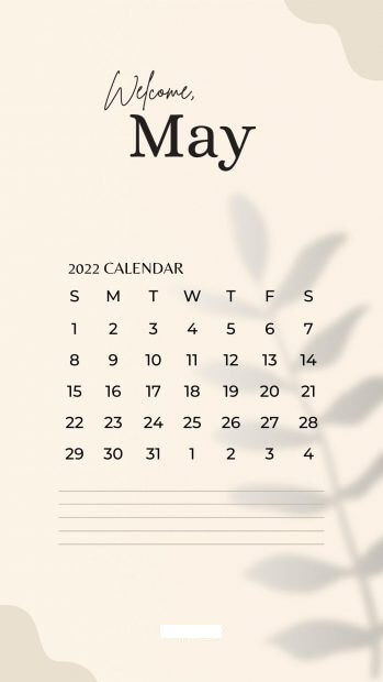 May 2022 Calendar iPhone Wallpaper Minimalist.