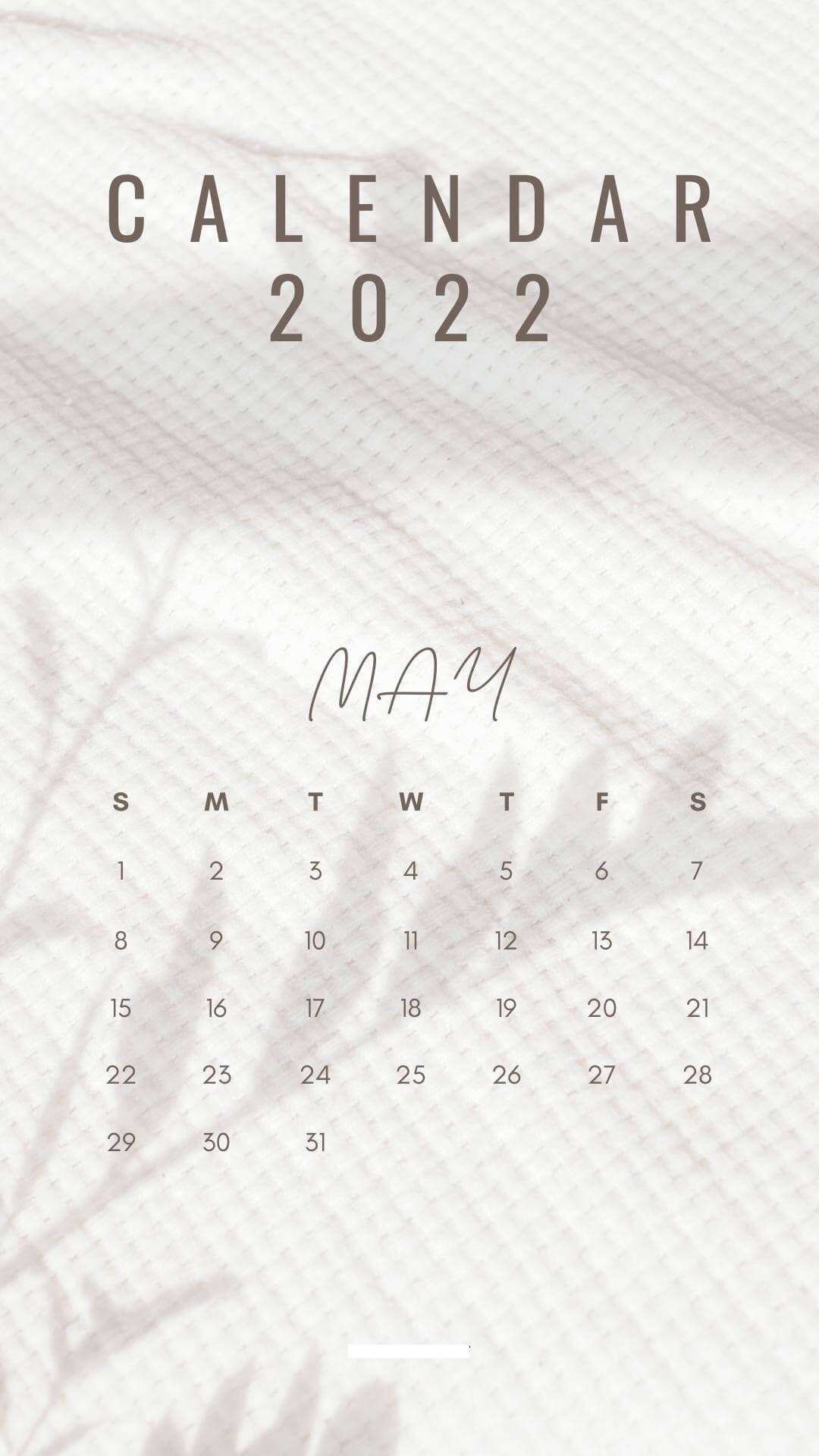 Minimalist May 2022 Calendar iPhone Wallpaper.