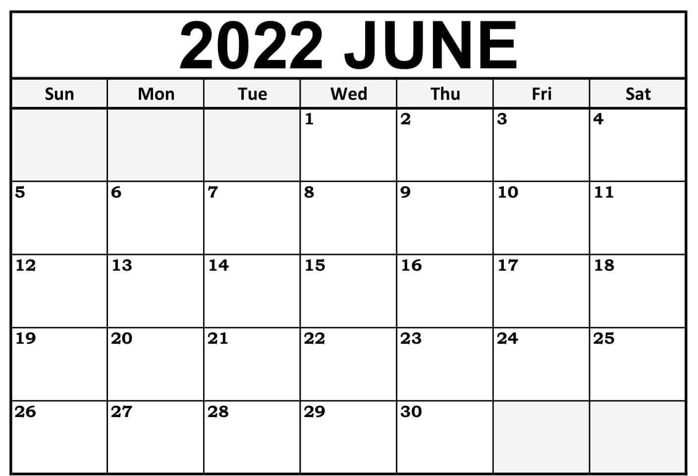 Blank Calendar June 2022 Template
