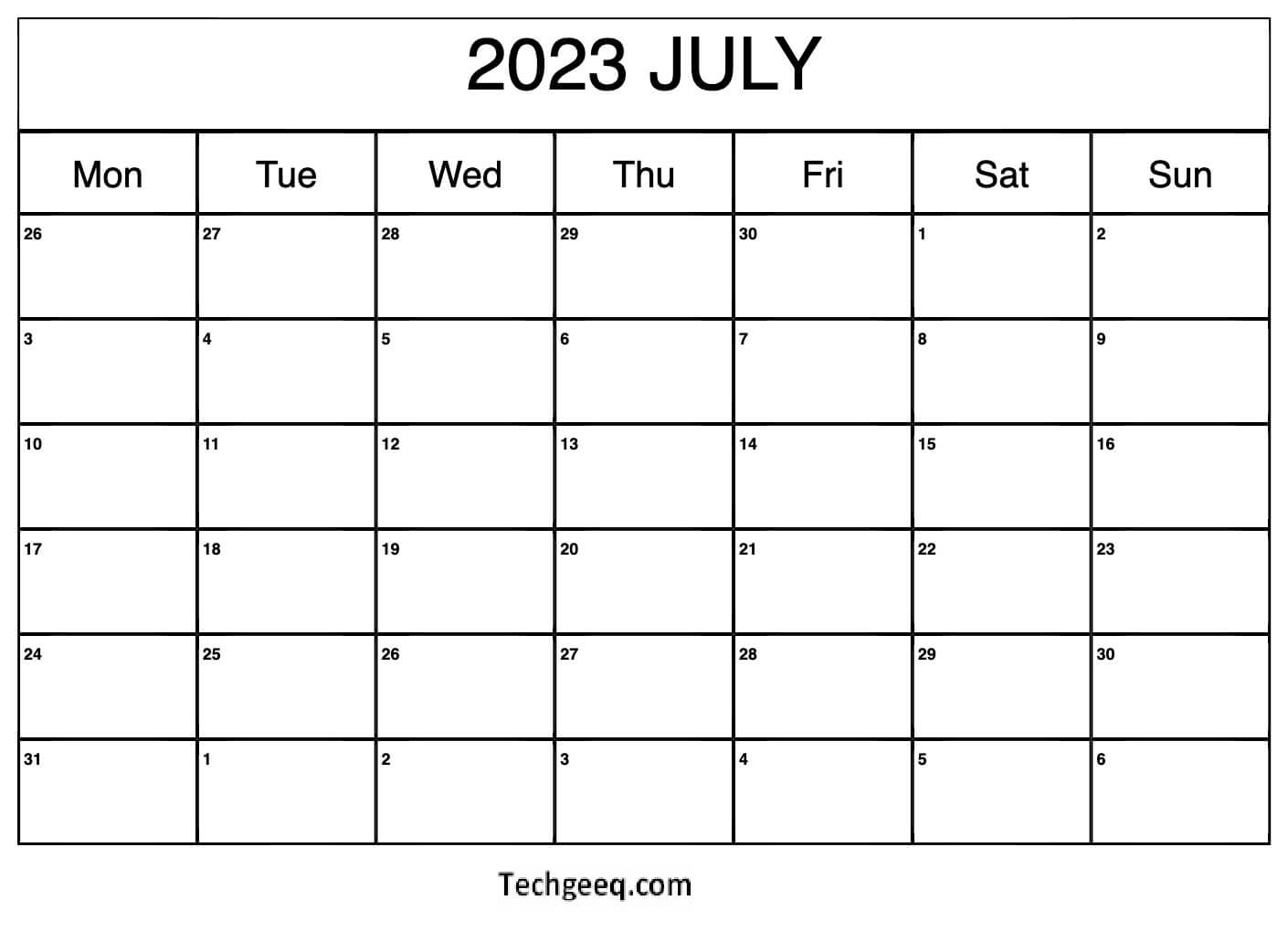 July 2023 Calendar word