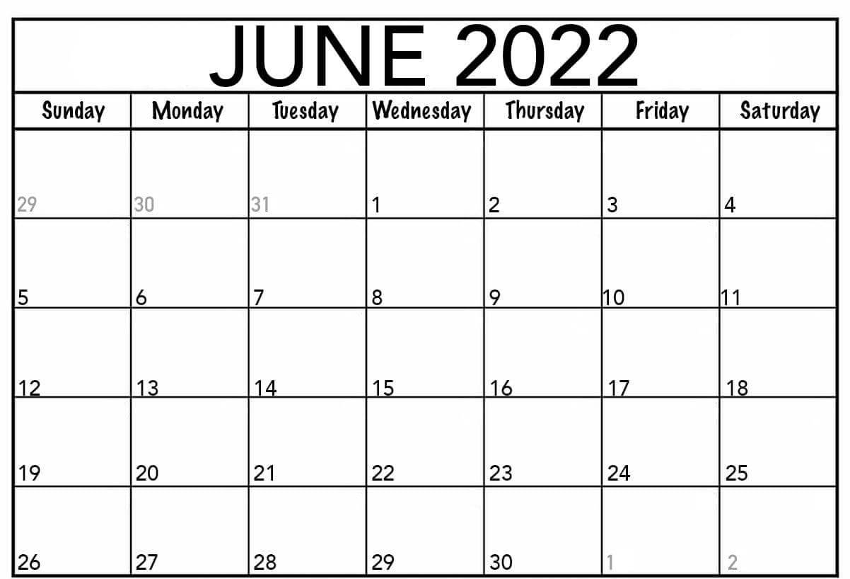 June 2022 Blank Calendar Wtih Notes