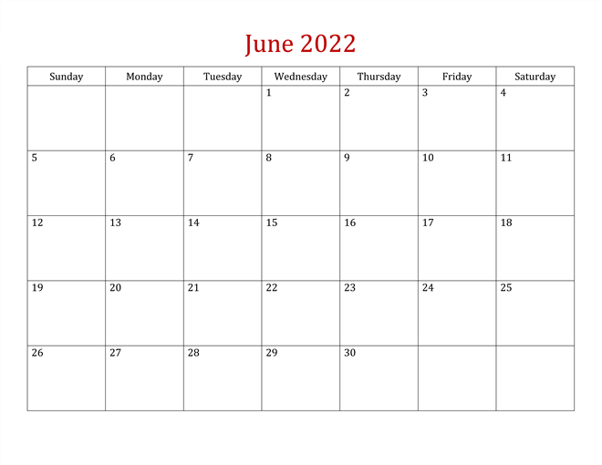 June 2022 Blank Calendar