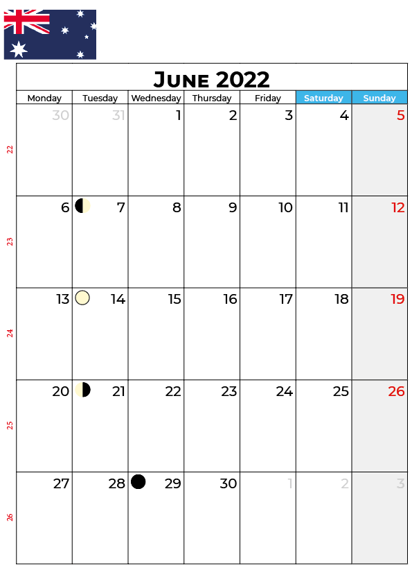 June 2022 calendar australia with holidays