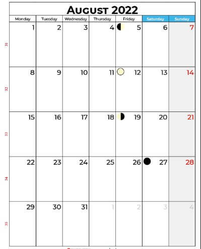 2022 August 2022 Calendar with Holidays