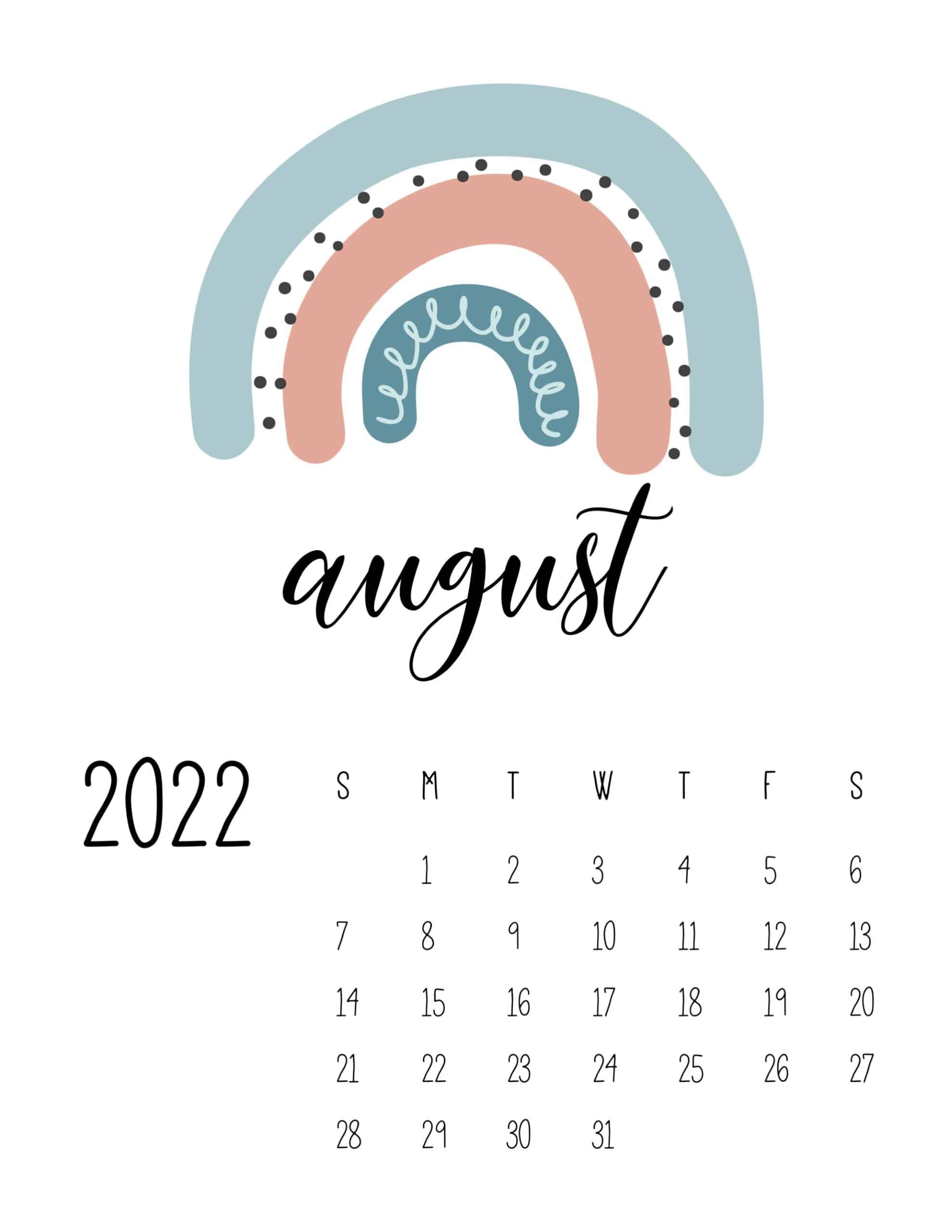 2022 August Calendar Cute